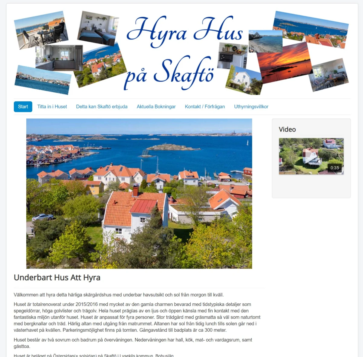 Bild på en hemsida som användes för uthyrning av ett hus, sidan är numera nedlagd.