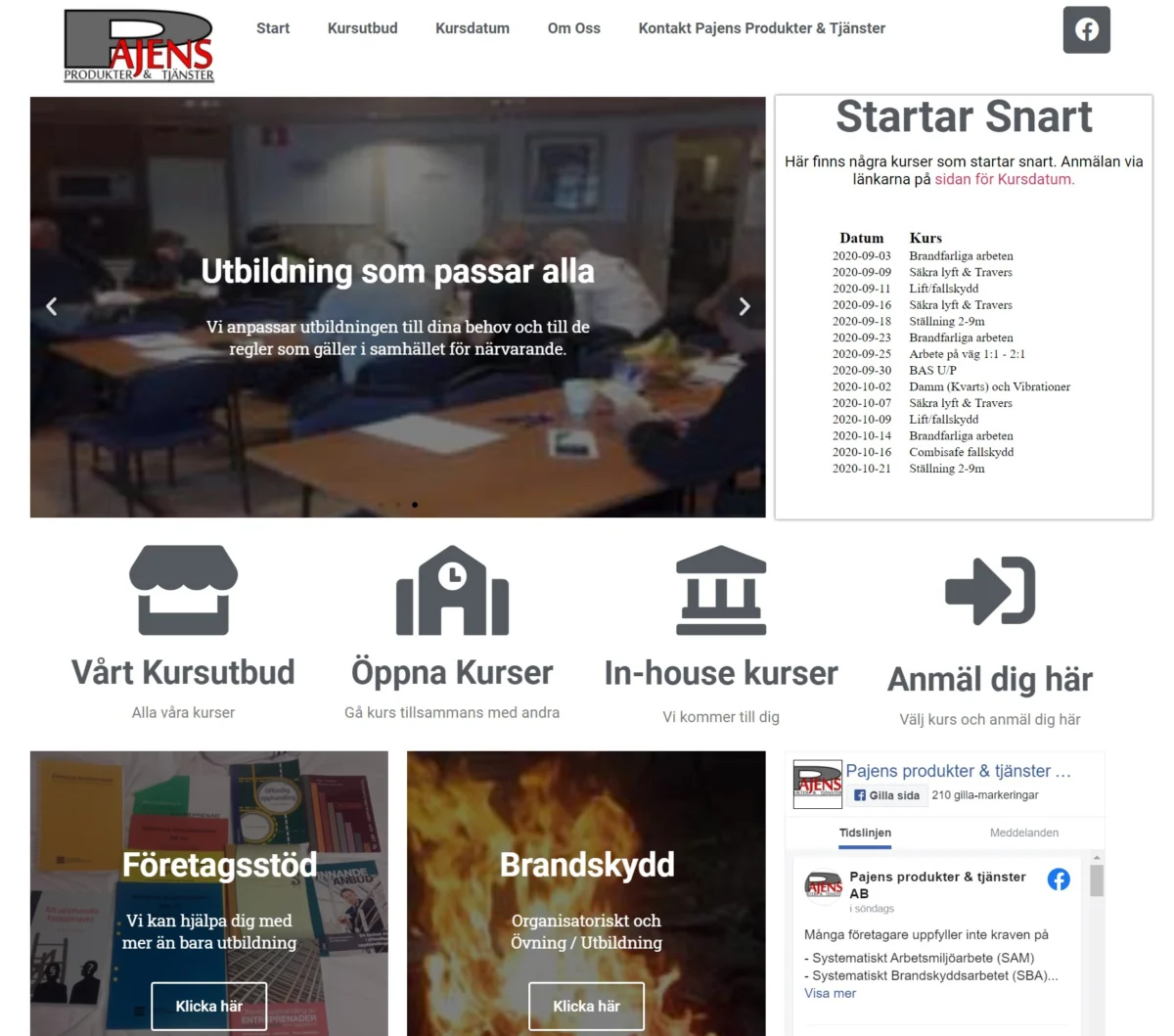 Bild på startsidan hos Pajens produkter och tjänster pajens.se.