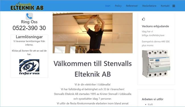 Bild på startsidan hos stenvalls elteknik som jag gjort. Sidan är numera nedlagd.