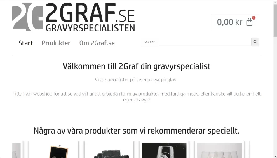 Bild som beskriver hemsidan för 2graf.se som är specialiserade på lasergravyr.